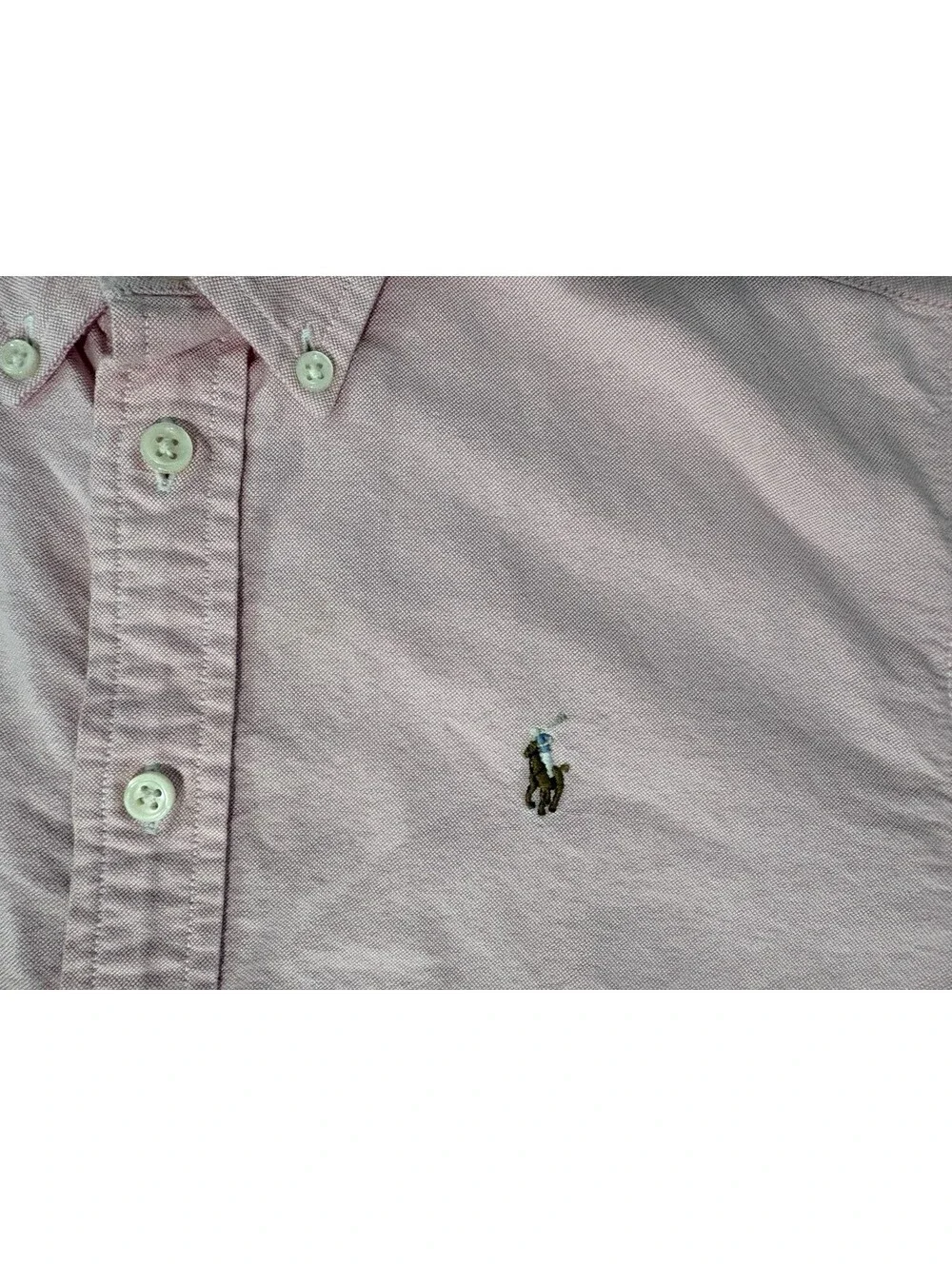 Ralph Lauren Boys Size 16 Solid Pink Logo Long Sleeve Button-Down Shirt